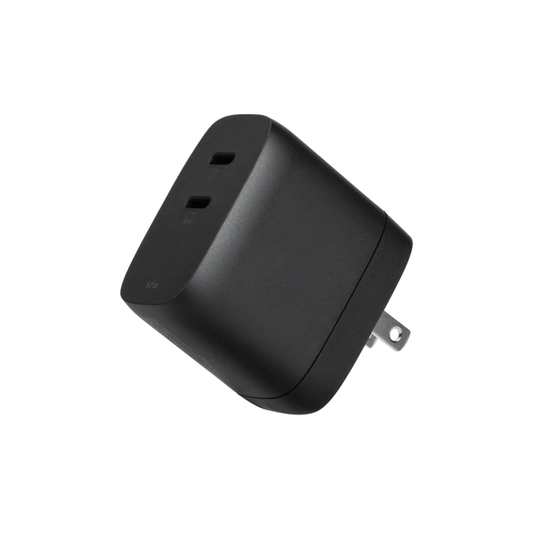 67W Dual Port Travel Power Adapter, Interchangeable Plug Fast Charging Block With Dynamic Energy Distribution Charger