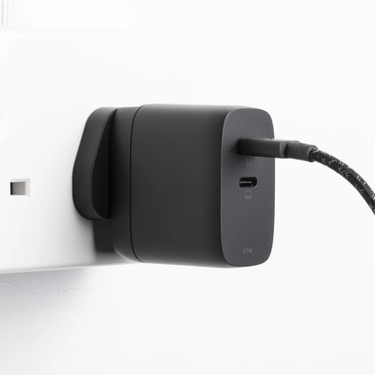 67W Dual Port Travel Power Adapter, Interchangeable Plug Fast Charging Block With Dynamic Energy Distribution Charger